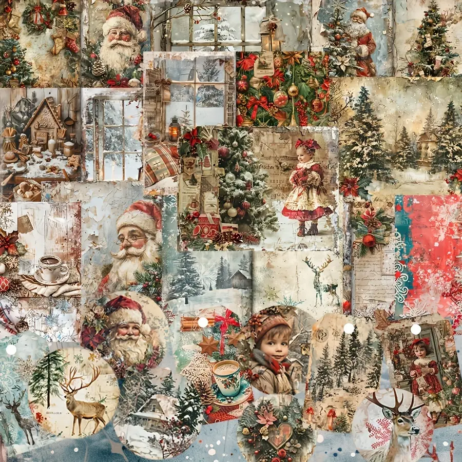 8-Piece Christmas-Themed Paper Scrapbooking Stickers Set, DIY-Friendly Festive Decoration for Holiday Collages