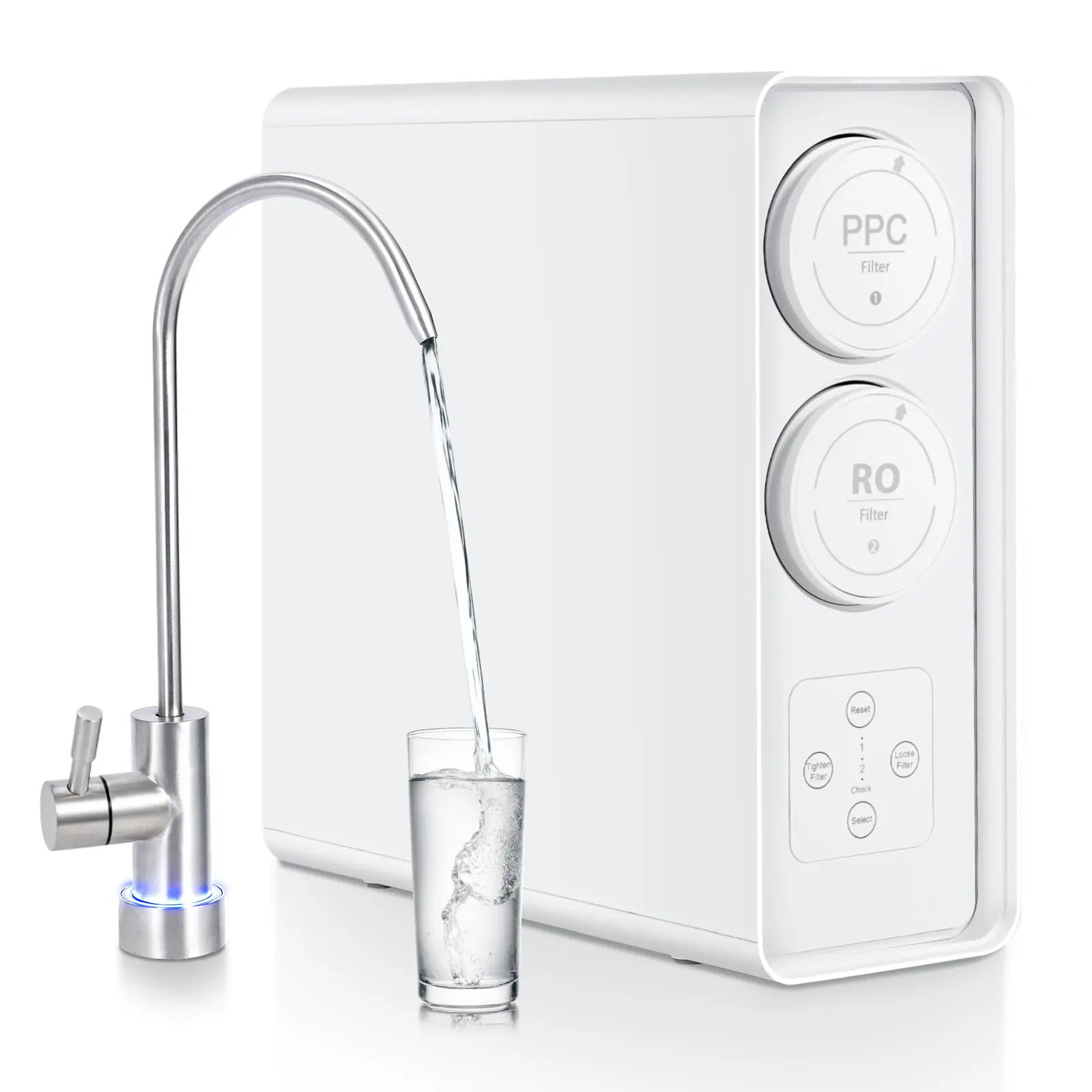 High Capacity Tankless RO Water Filter System 5-Stage Filtration 600 GPD 2:1/4:1 Water-Saving Pure to Drain Ratio Real-Time TDS Monitor NSF FC SGS Certified Under-Sink Countertop Installation Smart Faucet Safe Drinking Water Purifier for Home Kitchen
