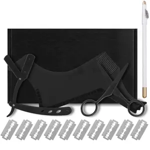 5PCS Beard Shaper, Beard Shaping Tools For Man - Include Professional Straight Edge Razor,Template Guide,Blades,Barber Pencil And Stainless Steel Scissors