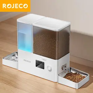 ROJECO 2In1 Automatic Pet Feeder Gravity Water Fountain 8.5L Button Version Auto Cat Kibble Dispenser with Water Refill Drinker