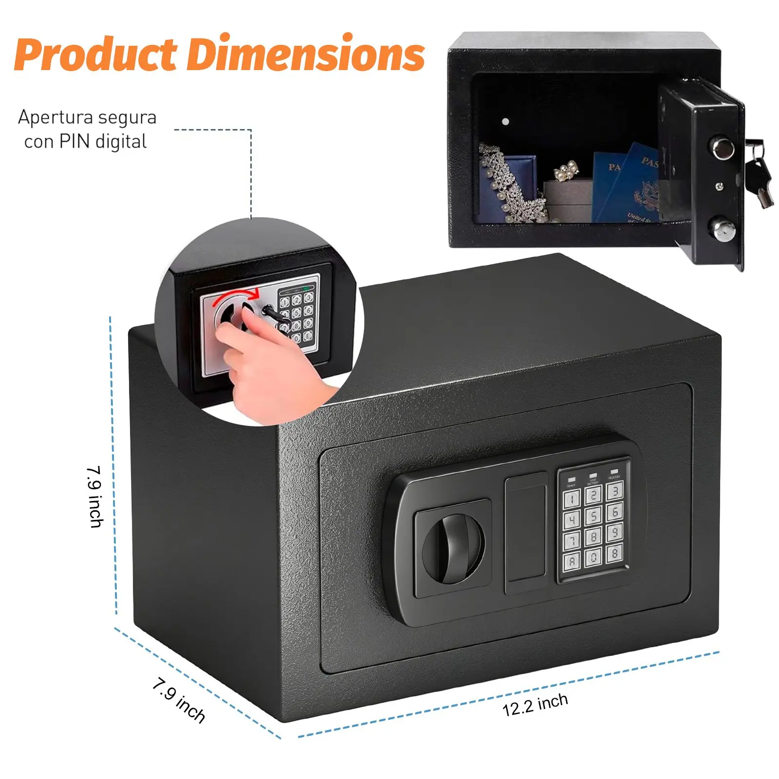 Anti-theft Key Lock Safe Box, Electronic Password Valuables Storage Case, Portable Home Office Safety Cabinet, Practical Cash Keeping Lockbox, Batteries Excluded, Anti Theft Safes, Digital Safe Box