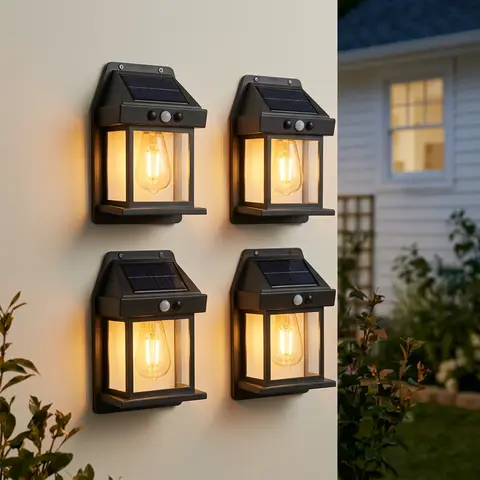 4 Pack Solar Outdoor Wall Lights with Motion Sensor, Waterproof IP65 Garden Security Lighting, 3 Modes Auto Dusk to Dawn, Wireless Decorative Lamp for Patio, Villa, Pathway,#SohoChic