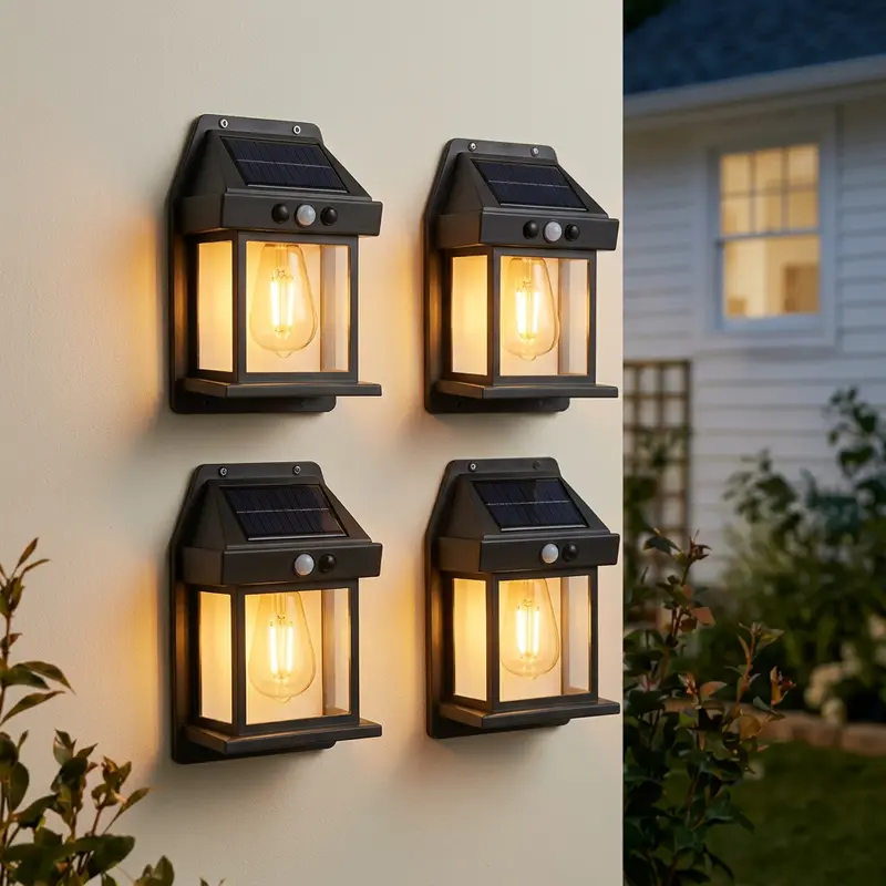 4 Pack Solar Outdoor Wall Lights with Motion Sensor, Waterproof IP65 Garden Security Lighting, 3 Modes Auto Dusk to Dawn, Wireless Decorative Lamp for Patio, Villa, Pathway,#SohoChic