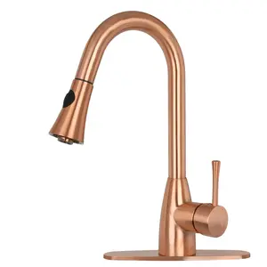 Copper Pull Out Kitchen Faucet, Single Level Solid Brass Kitchen Sink Faucets with Pull Down Sprayer