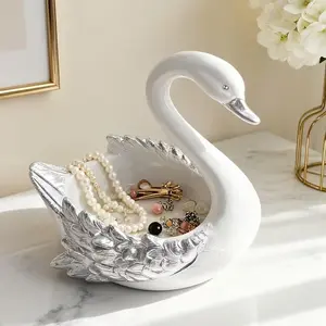 Elegant Swan Resin Storage Tray, Stylish Home Decor for Entryway, Living Room, Office, Indoor Outdoor Use, Durable Resin Material
