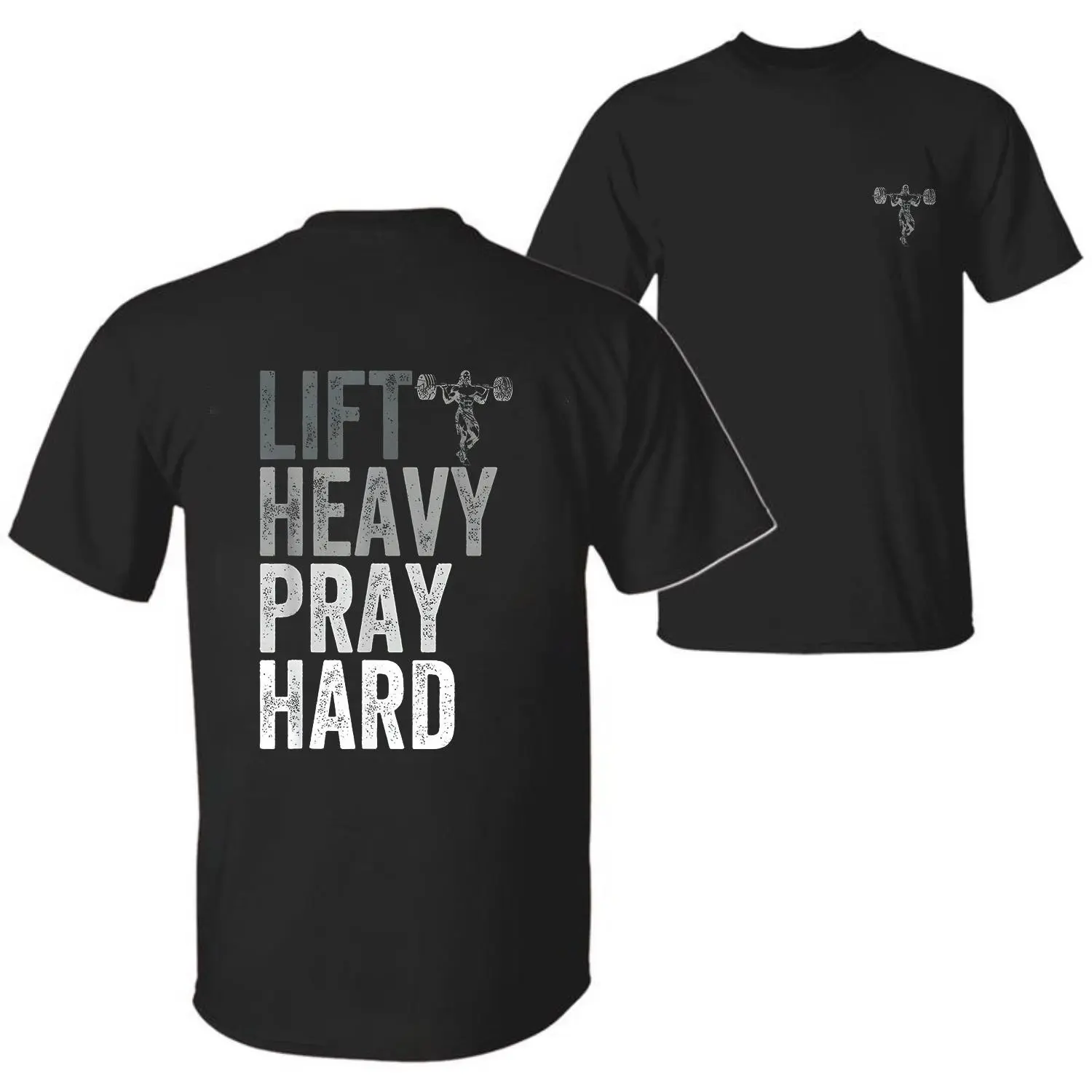 Lift Heavy Pray Hard 100% Cotton Christian Faith Gym Jesus T-Shirt For Men