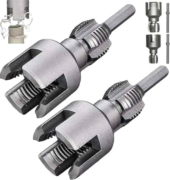 2PCS Integrated Internal & External Pipe Threading Tool with 1/2'' & 3/4'' Dies, Electric Drill Compatible 2 in 1 Pvc Pipe Threader Kit, Dual-Function Pipe Thread Cutting Tool