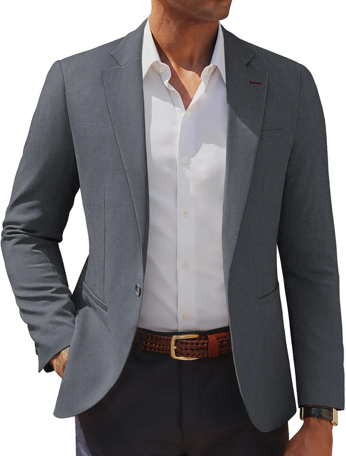Men's Casual Blazer One Button Lightweight Sport Coats Solid Notched Lapel Suit Jackets(Gift)
