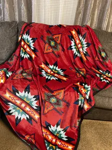 Native Sunset Red Star Full 60"x 80" Oversized Throw Single Layer Soft Plush Blanket
