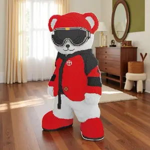 Kung Fu Teddy Bear Puzzle Block Figurine, Creative Decoration for Room, Birthday Halloween Valentine Christmas Gifts, Home Decor DIY