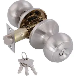 Standard Ball Keyed Entry Door Knob Lock, Satin Nickel Exterior & Interior Door Lockset, Secure Door Knob for Front Door, Bedroom & Home Use