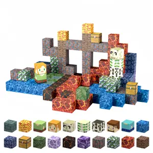 Magnetic Blocks pixelated design with Forest Animals Toys, 213PCS Build Mine Magnet World Set, Magnetic Tiles Building , STEM Montessori Sensory Toys