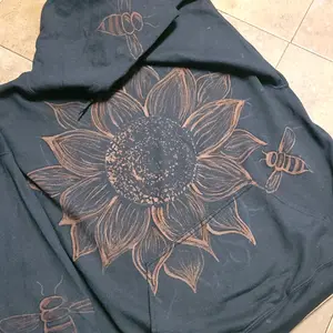Sunflower Bee Bleach painted Hooded Sweatshirt