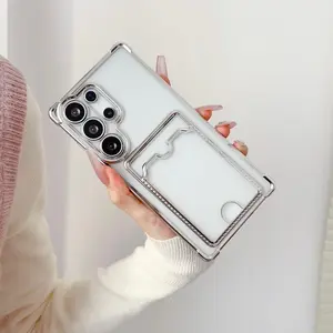 Phone Case For Samsung S23 S24 S25 FE S26 S22 Plus Ultra Armor Shockproof Clear Slot Card Bag Holder Soft Plated Cover