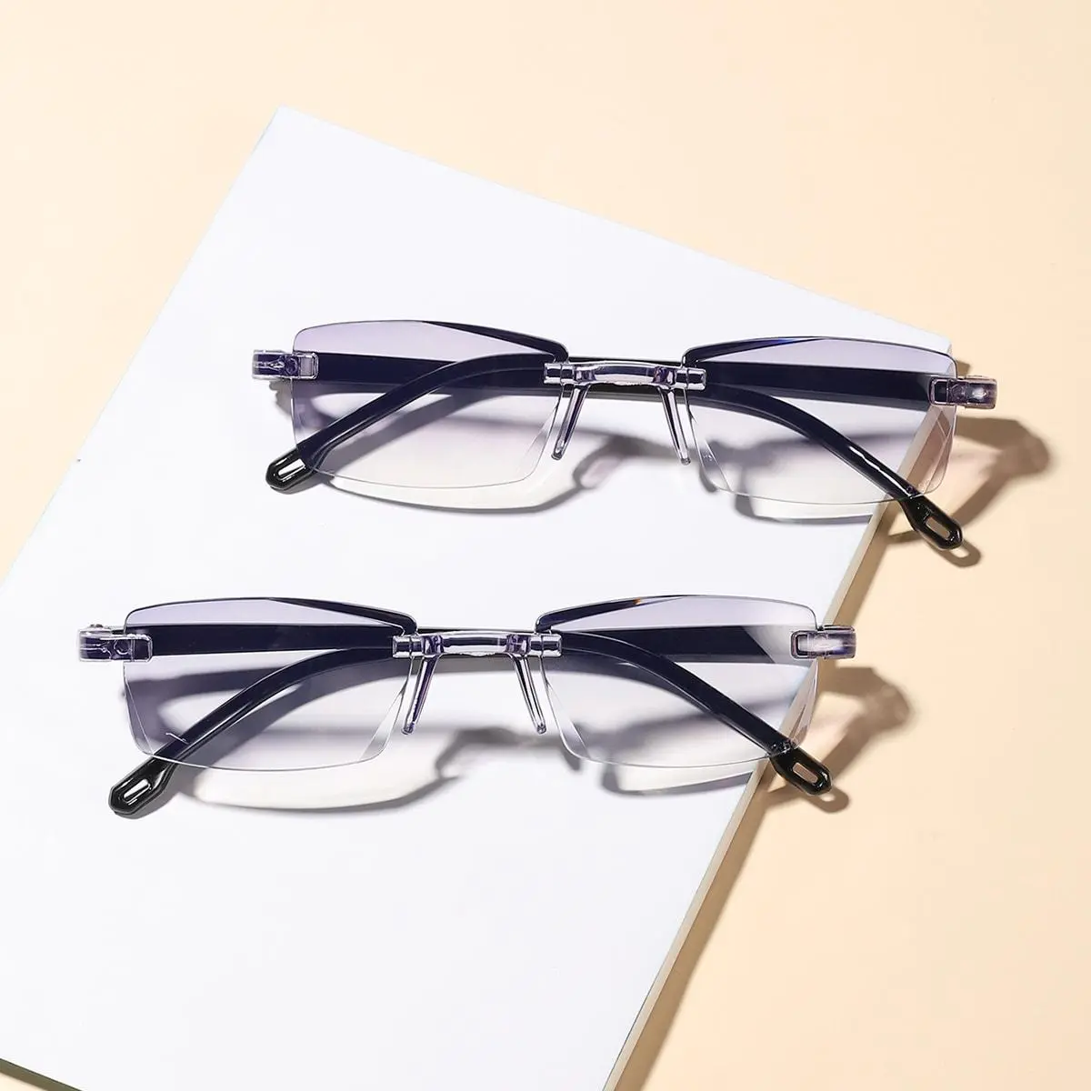 2 Piece Unisex Frameless Business Reading Glasses, Lightweight and Durable Fashionable Rectangle Spectacles for Everyday Use
