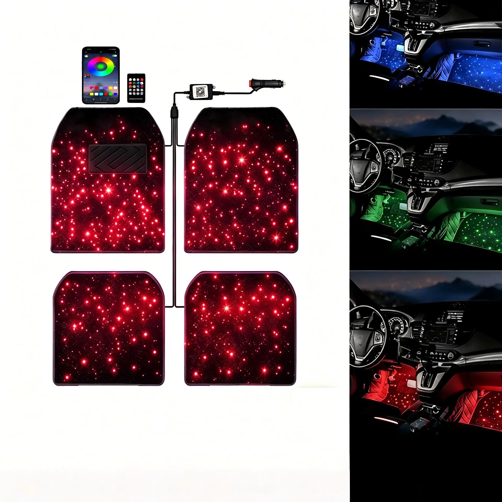 4PCS Premium Starlight Car Floor Mats, Waterproof Universal Floor Liners with Diamond Pattern, Anti Slip Durable Interior Protection for Sedans, SUVs, Pickup Trucks, Easy Installation, Comfortable and Easy to Maintain