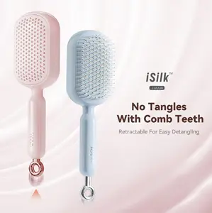 iSilk Self-Cleaning Hair Comb Retractable Hair Removal Brush One-Click Clean Anti-Static for All Hair Types for Gift,Easy to clean,Care for hair Tangles