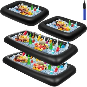 4 Pcs Inflatable Ice Serving Bars Buffet Serving Tray Drink Cooler for Pool Party Inflatable Ice Tray Floating Food Drink Containers with Drain Plug and a Hand Pump, 2 Sizes