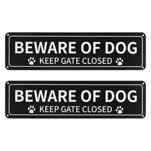 Letter Pattern Metal Sign, 2pcs Vintage Warning Dog Sign, Decorative Plaque for Fence Door or Gate