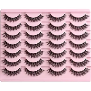 FARRED Natural Lashes Short Eyelashes Wispy False Mink Clear Band & Black Lash Strips Mixed 14 Pair Natural Look Fluffy Cat Eye Strip Eyelash Small Fake Lashes Full Pestañas Set for MUA and Beginners