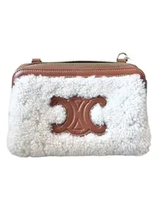 Pre-owned Celine Shearling & Leather Crossbody Bags Shearling Leather Clutch Crossbody Bag Small Ivory Brown