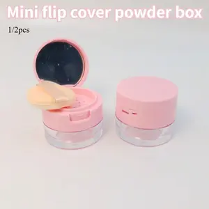 Portable mini portable travel loose powder packaging box, isolation mesh powder box, convenient elastic mesh setting powder flip, ultra-thin portable powder puff with mirror touch up box