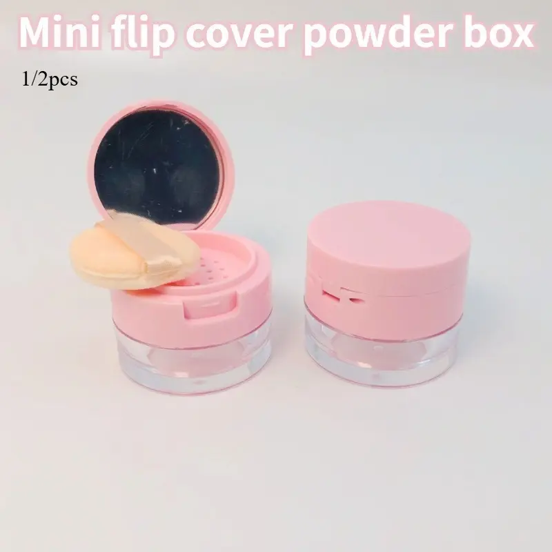 Portable mini portable travel loose powder packaging box, isolation mesh powder box, convenient elastic mesh setting powder flip, ultra-thin portable powder puff with mirror touch up box