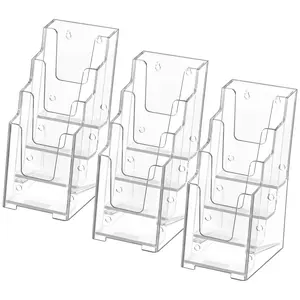 MaxGear Acrylic Brochure Holder, 4-Inch Wide 4 Tier Clear Literature Holder Premium Acrylic Pamphlet Holder Multi Pocket Brochure Display Stand, Wall Mount or Counter Top Use(3 Pack)