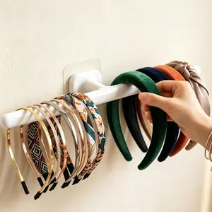 Self Adhesive Scrunchie Holder Wall Mounted, Headband Holder Hair Accessory Organizer for Bathroom, No Drilling Wall Hanging Storage Hook for Jewelry Hair Ties, Clips, Hairbands, White(1pcs Long Bar)