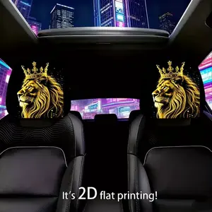 2pcs 11x10.2 inch Golden Lion with Crown Pattern Car headrest covers,Universal,easy to install,and durable car interior seat accessories.Suitable for daily commutes and travel,these are ideal gifts for car enthusiasts and as holiday presents,3.24CYJ-3