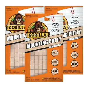 Gorilla Mounting Putty, Natural Tan Color, 84 Pre-Cut Squares (Pack of 3) - Non-Toxic Removable & Repositionable Wall Putty