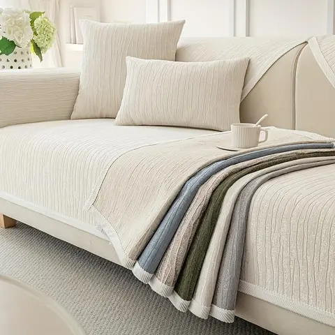 Boho Style Jacquard Chenille Sofa Cover, Cover For Sofa, Pet Friendly, Non-Slip, Easy Care, Machine Washable, Durable, Fits Armchair to 4-Seater Sectional Sofas, Polyester 100%, 350-400gsm, Universal Sofa Protector, Dustproof Sofa Slipcover