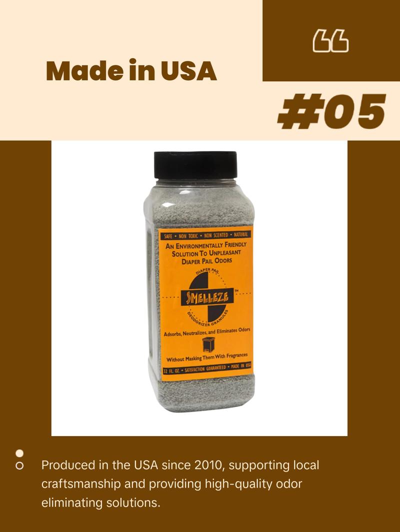 SMELLEZE Diaper Pail Deodorizer, Odor Eliminator for Diaper Pail, Baby Poop Deodorizer & Human Urine Odor Eliminator, Deodorizes Infant & Adult Diaper Pails - 2 lb. Granules