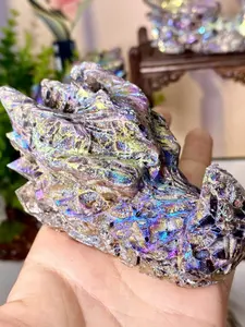 1pc Natural Sphalerite Dragon Head Carving - Handcrafted Iridescent Multicolor Dragon Ornament, Unique Birthday Gift for Women, Home & Office Desk Decor, Collectible Art, Dragon Decor, Iridescent Finish, Intricate Detail, Natural Stone Artwork