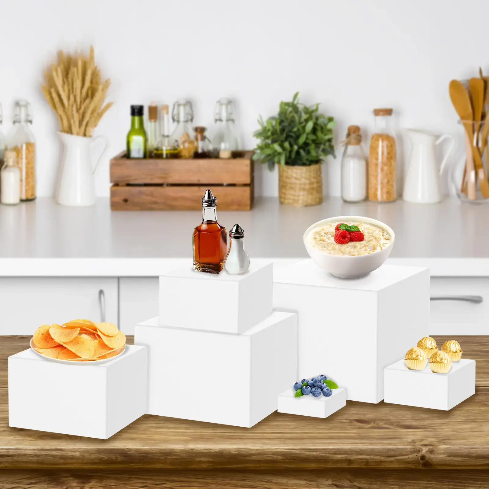 Acrylic Buffet Riser Boxes, 6-Pack Multifunction Table Display Stands for Kitchen & Dining Desserts, Snacks