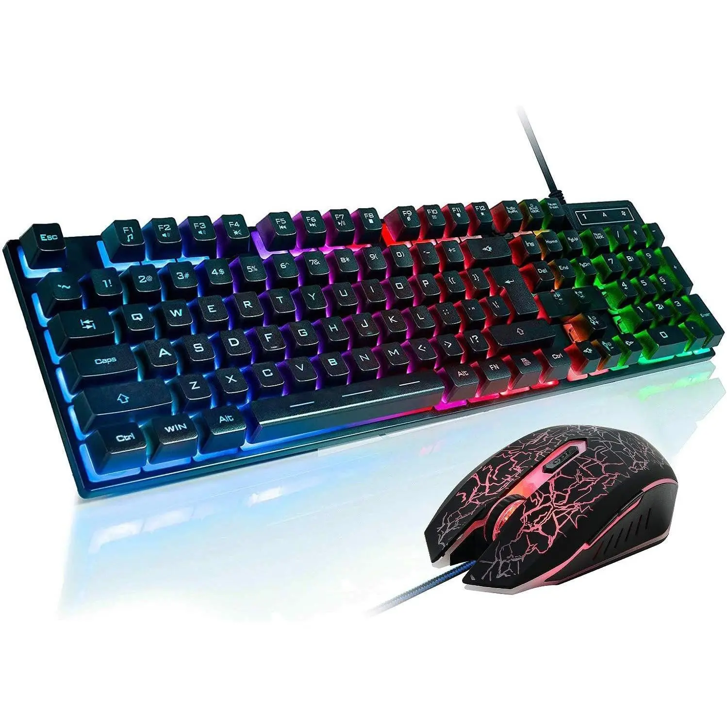 RGB Gaming Keyboard and   Combo, Adjustable  Backlit Mechanical Feeling Keyboard with 4 Colors 4800DPI Backlight  for PC Laptop Computer  and Work