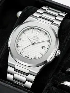 Men's Quartz Watch Silver Color Zinc Alloy Date Display Luxury Gift Elegant Wrist Accessory High-End Jewelry Quartz Wristwatch