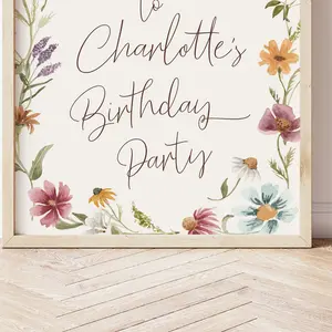 Wildflower Birthday Welcome Sign  Our Little Wildflower is One 1st Birthday Party Decor  Baby in Bloom Floral Editable Sign Template S445