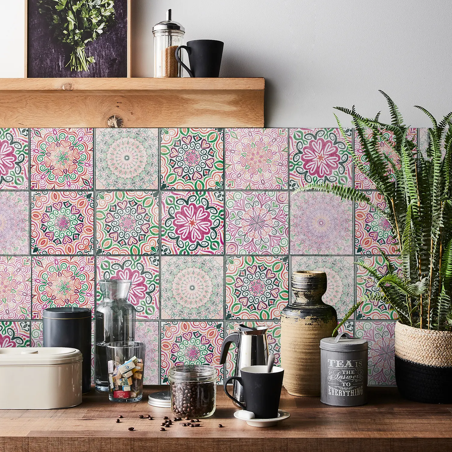 24-Piece Peel-and-Stick Wall Decals Vintage European Floral Design PVC Material Waterproof & Heat-Resistant Kitchen & Bathroom Splash Guard Decals Living Room & Bedroom Home Decor Wall Refresh Tile-Effect Decals 20cm x 20cm