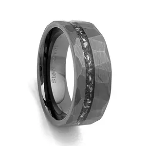 Tungsten Carbide 8mm diamond cut ring with crushed meteorite Size 10 (100060)