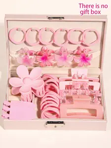 31pcs multi-functional pink lady beauty dress hair accessories tool set, flower-shaped hair claw flower hair accessories, soft elastic hair ring hair rope, love printing square hair clip, side seamless hair clip