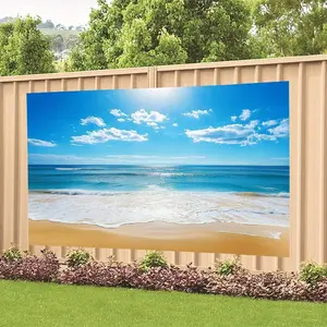 2D Flat Banner Polyester Photography Backdrop, HD Digitally Printed Blue Sky Ocean Beach Scene Background Cloth, Soft Lightweight Foldable Photo Backdrop for Portraits, Product Photography, Video Studio, Party Decor, and Events