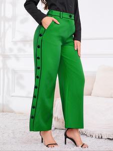 women's colorblock button pocket pants without belt, chic casual fashion comfy trousers for work office business, ladies pants bottoms for all seasons, pants for women, wide legged pants