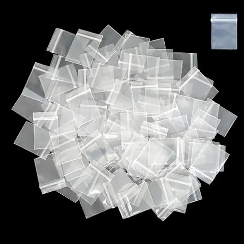100pcs Collapsible Ziplock Storage Bags, 1.2"x1.2" 4 Mil Thick Reusable Plastic Mini Zipper Baggies for Pills, Jewelry Parts, Waterproof Home Organizer Pouch