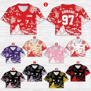 Custom Korean Arirang Football Jersey Mesh Crop Top, Personalized Kpop Streetwear, Custom Name Number Crane Floral Festival Rave Shirt