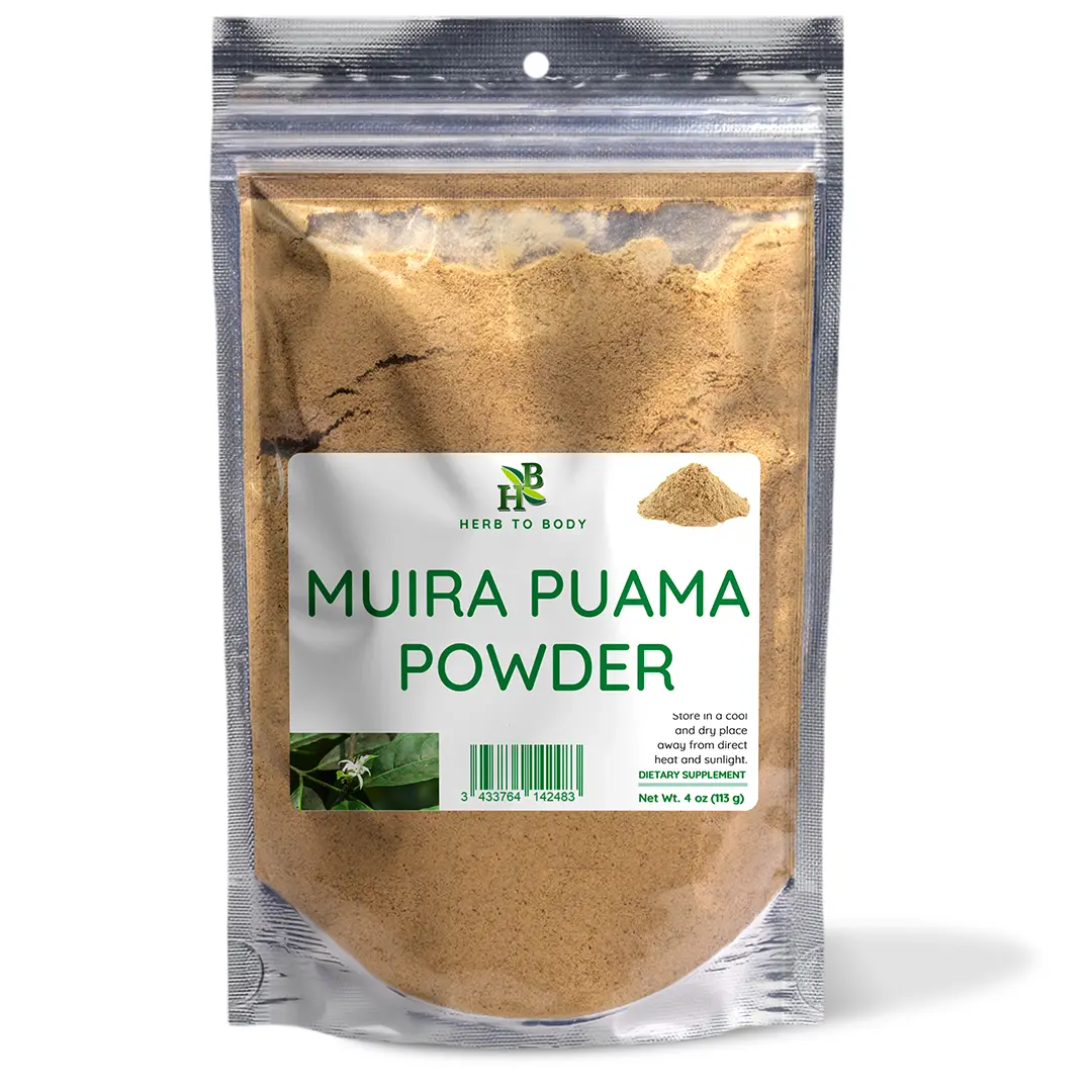 Muira Puama Powder - 4 oz (113 g) | Amazonian Origin Herbal Blend, Health & Nutrition Wellness Powdered Supplement Drink Mix | Herb To Body