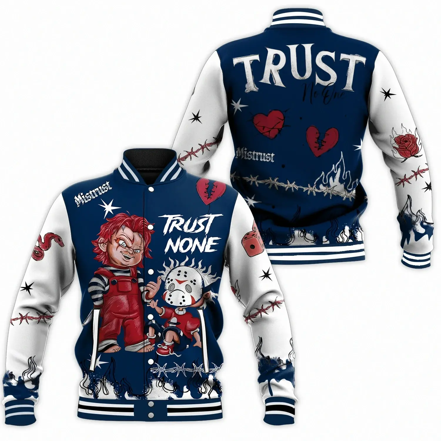 Rare Air Varsity Jacket, 11s Blue Color Matching Outfits, Trust No One Scary Graphic Streetwear