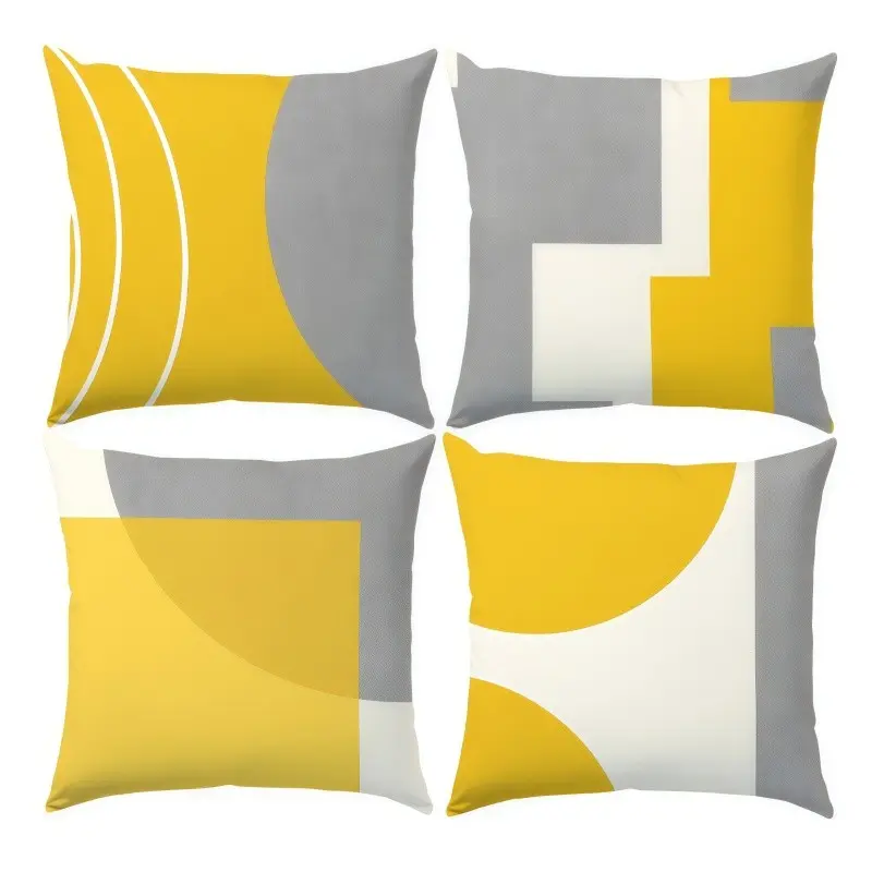 4pcs-Modern Yellow and Gray Geometric Pattern Throw Pillow Covers, Decorative Sofa Chair Decor, Home Décor Products, Bedroom Decorative Accessories, Suitable Living Room, Bedroom, Sofa and Bed Decoration, 2D Flat, Single Sided Printing, No Pillow Core