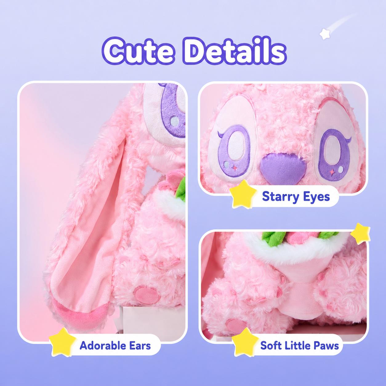 MINISO Disney Stitch Angel Plush Toy, Cute Pink Experiment 624 Sitting Stuffed Doll, Soft Kawaii Alien Plush, Fan Gift