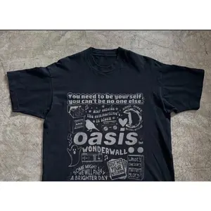Rare Oasis Wonderwall T-Shirt, Unisex Black Cotton T-shirt, Size S-5XL